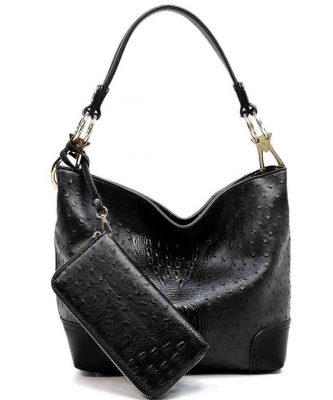 Ostrich Croc 2-in-1 Bucket Bag BW1470SH BLACK